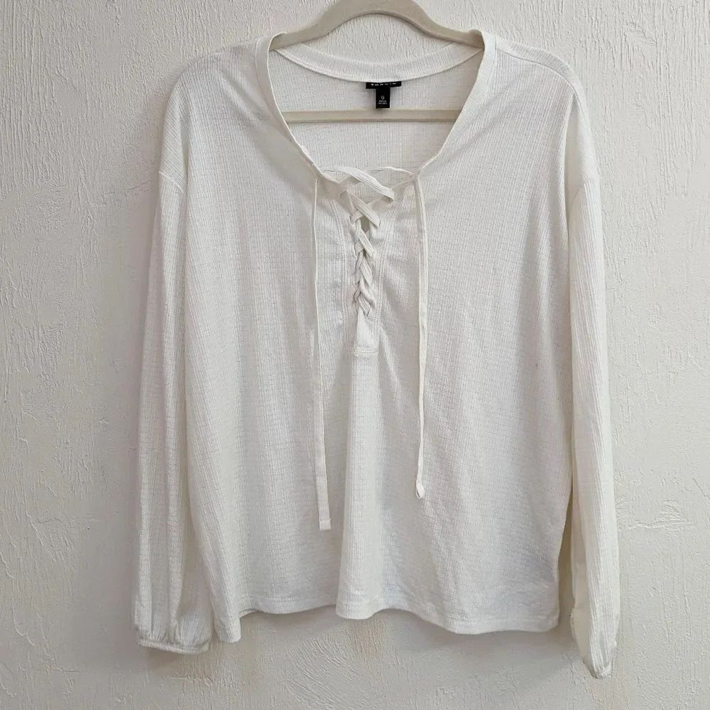 Torrid Texture Jersey Lace-Up Drop Shoulder Cream Shirt Size 0
